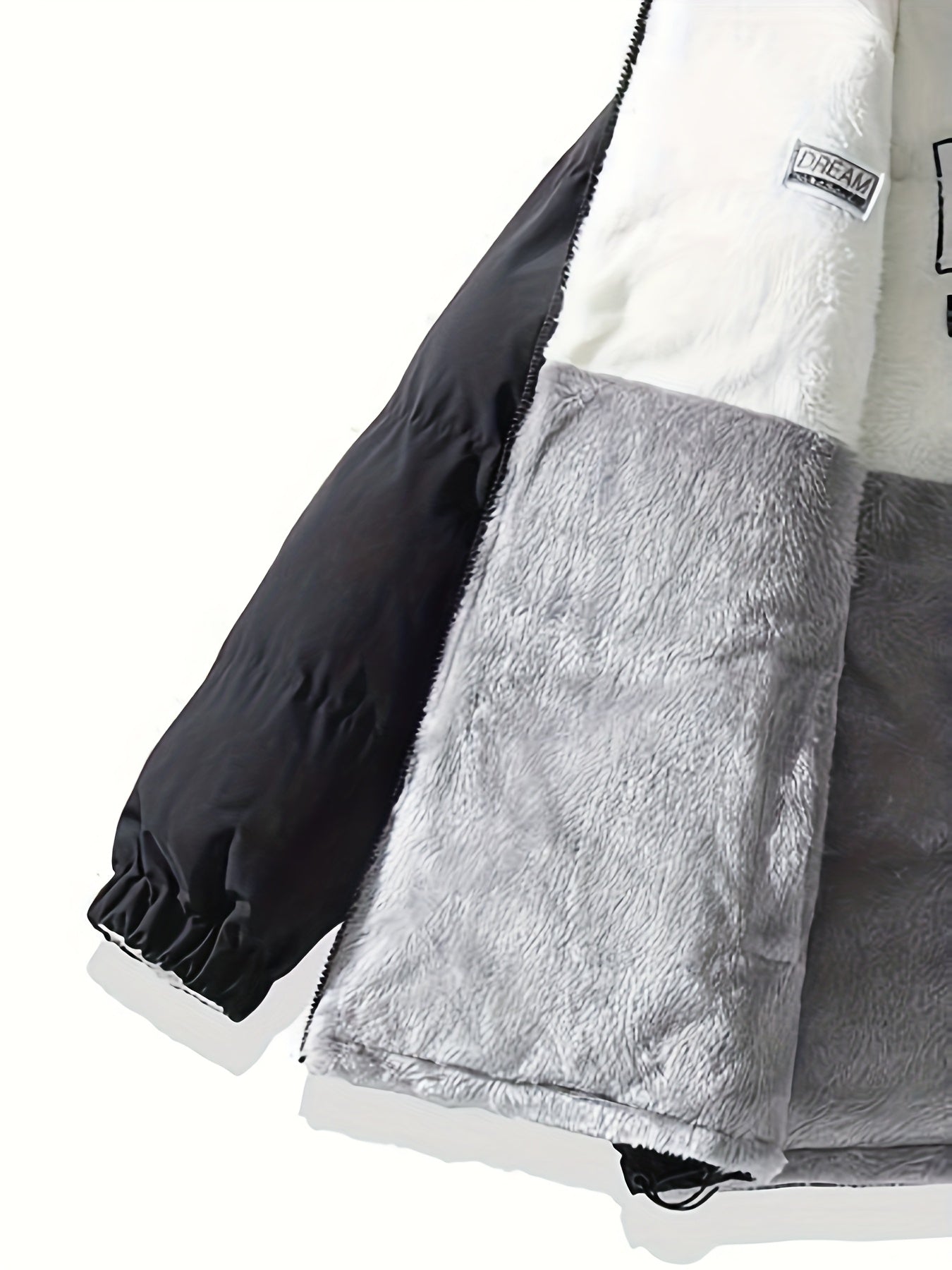 Men'S Double-Sided Fleece-Lined Thickened Jacket - Casual Stand Collar with Letter Print, Regular Fit, Pockets, Polyester Fill, Versatile for Fall/Winter, Winter Jacket