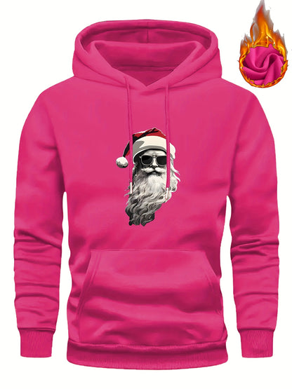 Men'S Heavyweight Hooded Sweatshirt with Santa Claus & Santa Hat Print - Thick Winter Pullover, Long Sleeve Hooded Sweater for Christmas, Halloween, New Year'S - Cozy Cold Weather Clothing For Men, Couples, Family - Ideal Hol