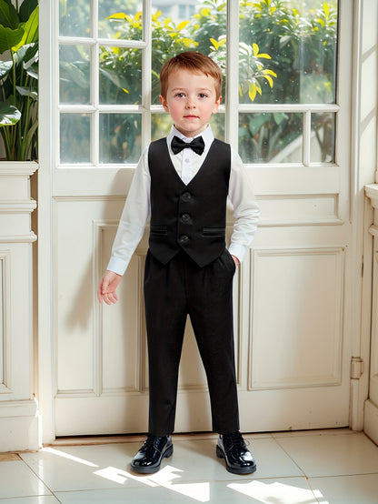 Boys' Formal Suit Set with Vest, Shirt, Pants & Bowtie - Spring