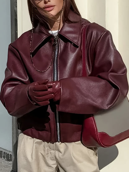 Women's Retro Motorcycle Jacket - Coat with Collar & Classic Black/White/Grey/Brown Tones - All-Season Casual Outerwear (Machine Washable) for Motorcycle Riding & Casual Attire - Non-Stretch Jacket