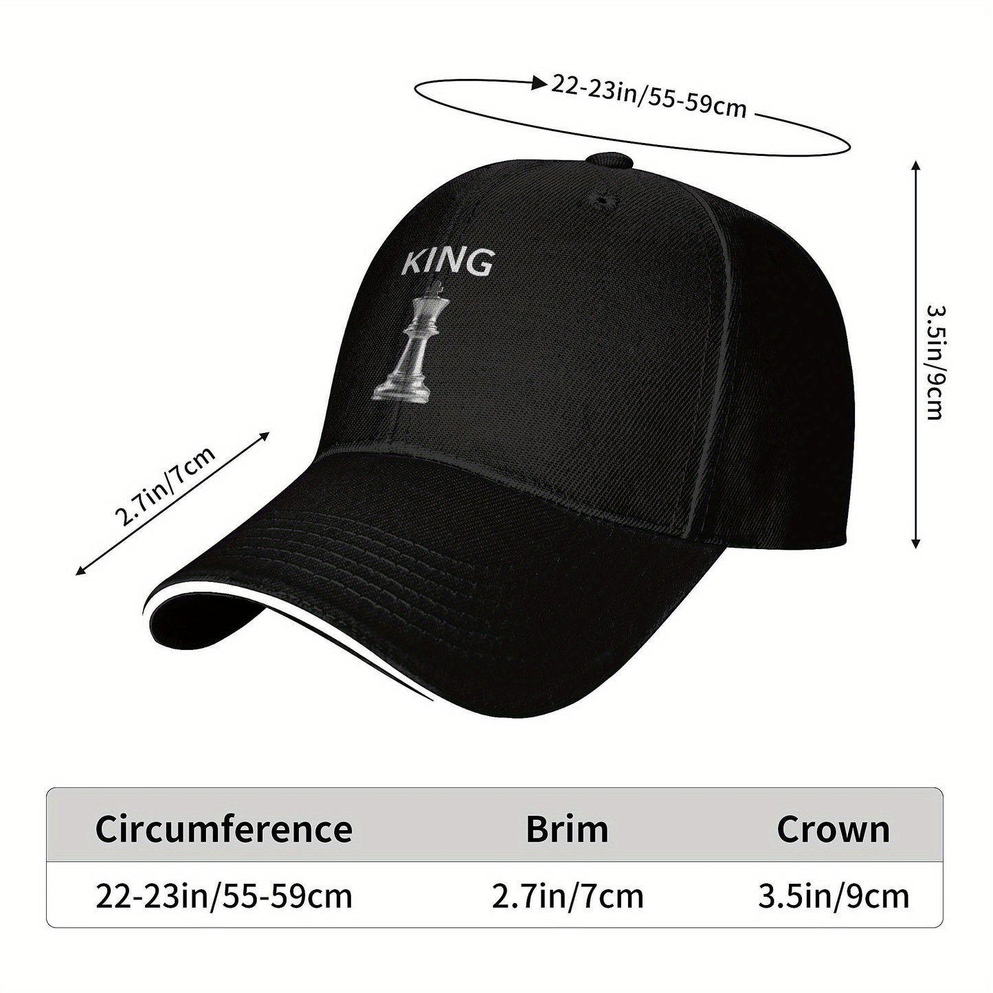 Chess King Snapback Baseball Cap - Black with White Chess Piece Design, Unisex Casual Sun Protection Hat for Men & Women, Perfect Gift for Chess Enthusiasts, Summer Cap | Unisex Hat | Durable Headwear
