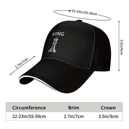 Chess King Snapback Baseball Cap - Black with White Chess Piece Design, Unisex Casual Sun Protection Hat for Men & Women, Perfect Gift for Chess Enthusiasts, Summer Cap | Unisex Hat | Durable Headwear