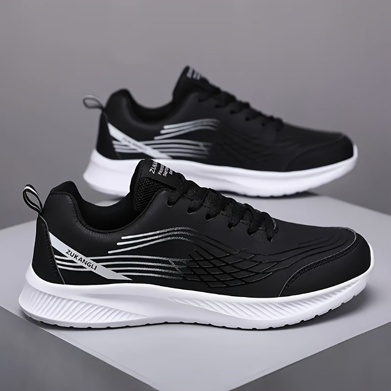 Men's Breathable Lightweight Running Shoes with Air Cushion Technology - Black Low-Top Sneakers for Walking, Jogging, Training  Casual Wear, PU Upper  MD Sole, All-Season Comfort, Sleek Sporty Design, Cushioned Support