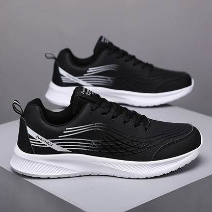 Men's Breathable Lightweight Running Shoes with Air Cushion Technology - Black Low-Top Sneakers for Walking, Jogging, Training  Casual Wear, PU Upper  MD Sole, All-Season Comfort, Sleek Sporty Design, Cushioned Support