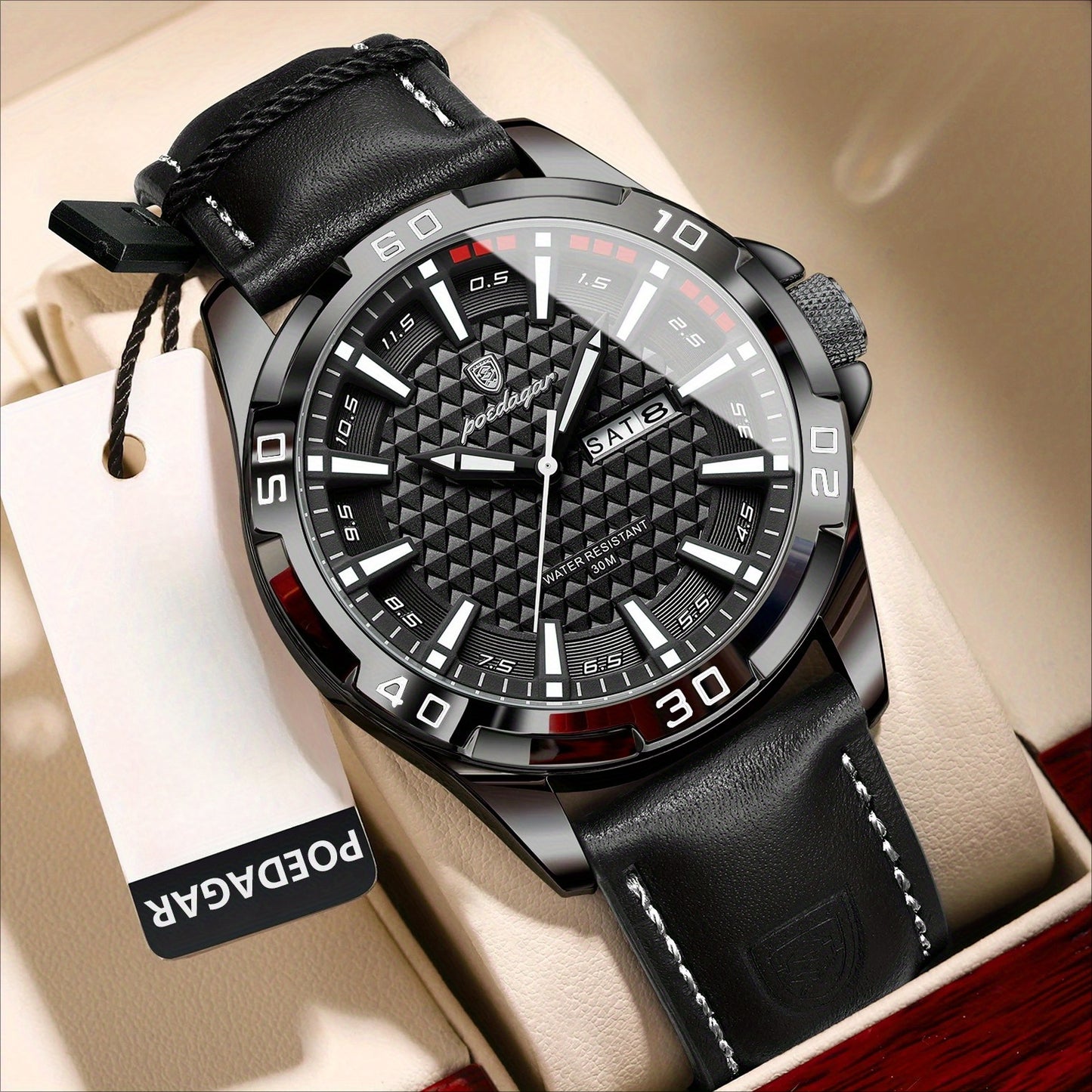 Men's Quartz Watch with PU Leather Strap, Casual Elegant Style