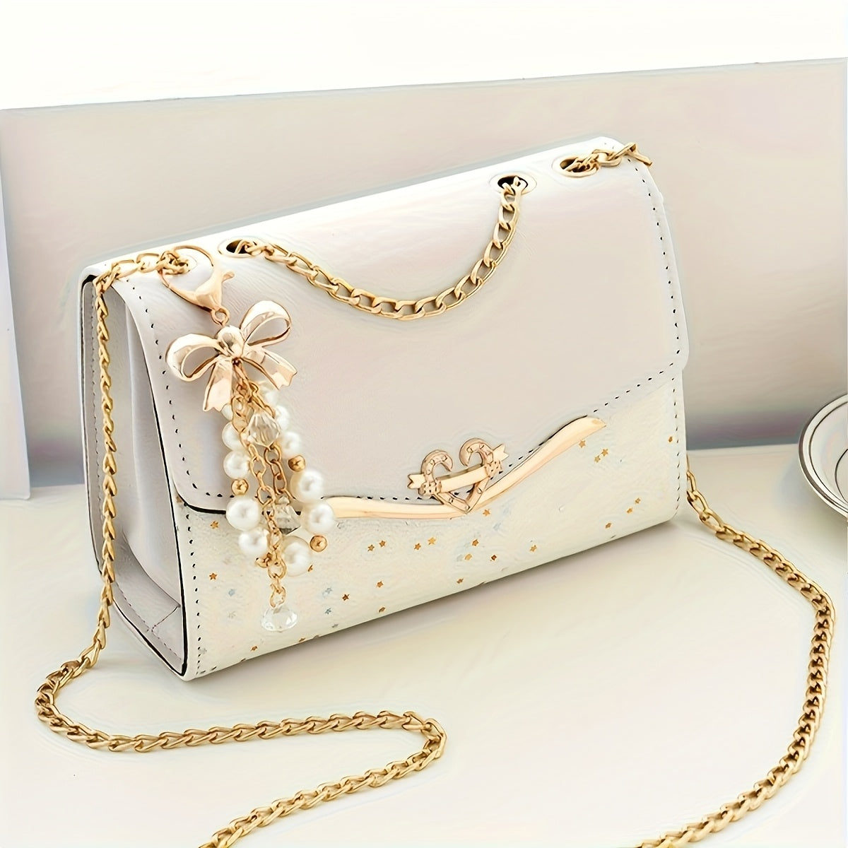 Elegant Bohemian Beige Crossbody Bag with Tassel Charm - Chic Urban Flap Shoulder Bag with Golden Chain Strap, Lightweight & Portable for Shopping, Office, College, Travel - Perfect Gift for Women, Occasion Theme, Valentine'S