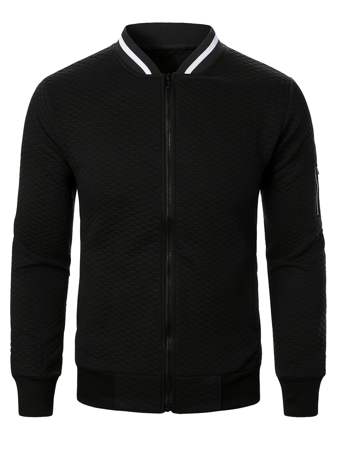 Men's Casual Full Zip Bomber Jacket, Warm Comfy Blouson Jacket For Autumn And Winter Outdoor Activity