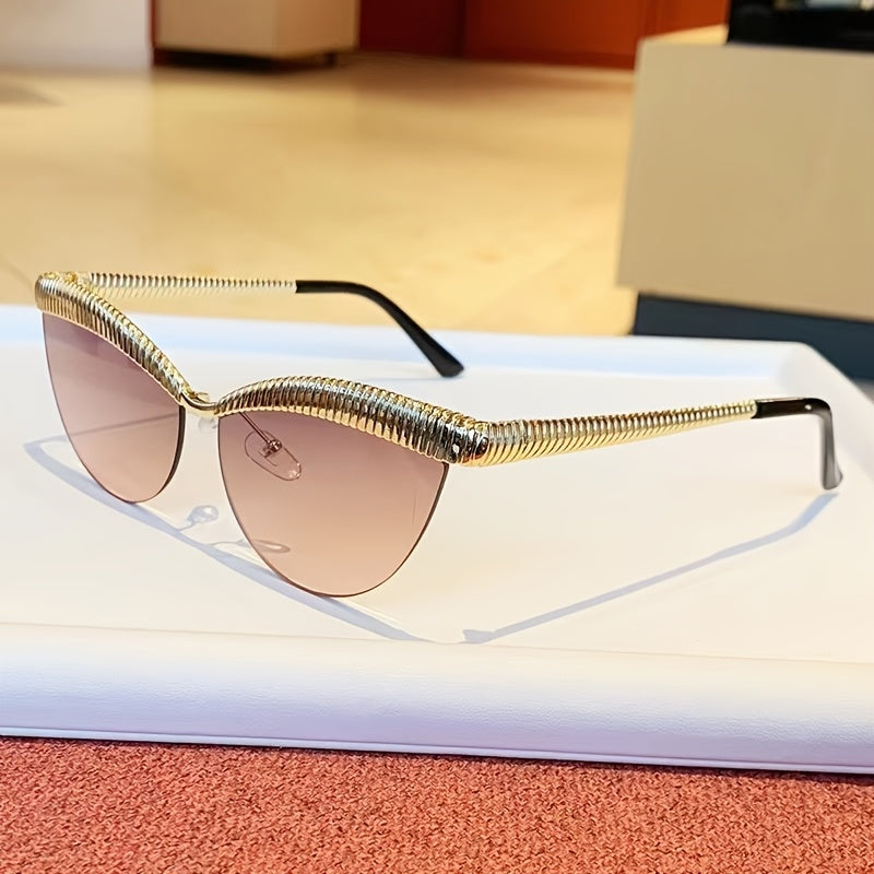 Half-Rim Cat-Eye Decorative Glasses with Zinc Alloy Frame