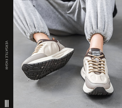 Men's Breathable Casual Sneakers - Trendy Dad Shoes with Thick Sole, Lace-Up, Mid-Top Design for Running  Fashion