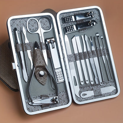 Golden 19-Piece Manicure & Pedicure Tool Set with Storage Box
