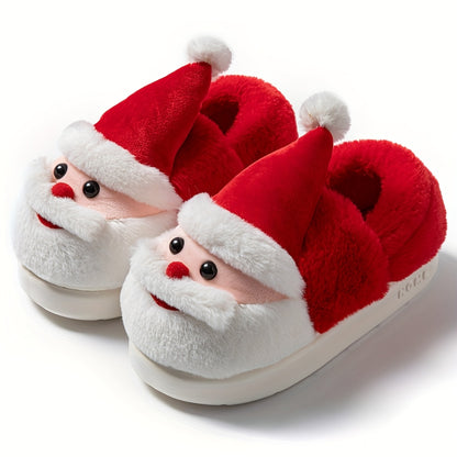 Cozy Christmas Santa Slippers for Women and Men - Warm, Thick Sole, Plush Winter Shoes with Festive Red and White Design, Perfect for Holiday Celebrations, Holiday Slippers|Playful Design|Soft Fabric Upper