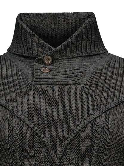 Men's High Collar Warm Knit Sweater - Stretchy Fashion Ribbed Pullover, Elegant Gentleman Cardigan