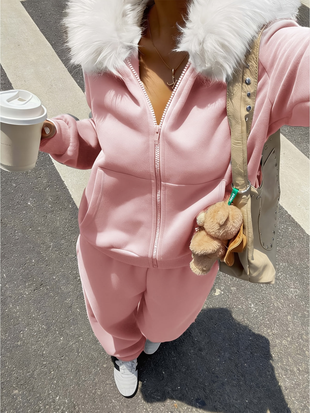 Women's Casual Polyester Hoodie & Wide-Leg Pants Set - ayq