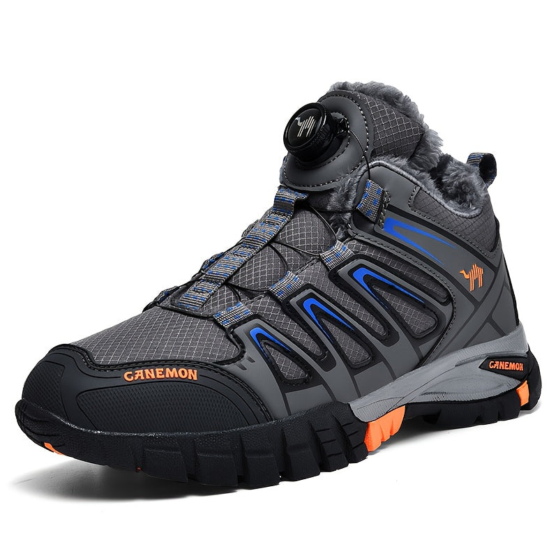 CANEMON Men'S Winter Sports Sneakers - Comfortable, Non-Slip, Durable, Thickened Mid-Top Lace-Up Shoes with Striped & Checkered Patterns, Warm Fabric Upper & TPR Sole for Hiking, Outdoor Activities, and Snowy Terrain, Winter