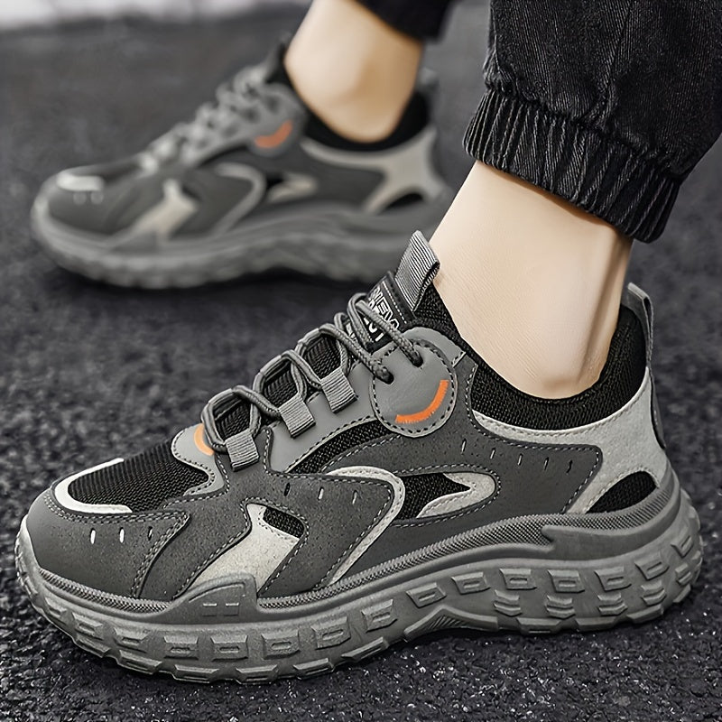 Men's Trendy Chunky Sneakers - Breathable Mesh  PU Upper, Durable PVC Sole, Lace-Up Casual Sneakers in Gray, Black  Orange, All-Season Comfort for Casual Attire