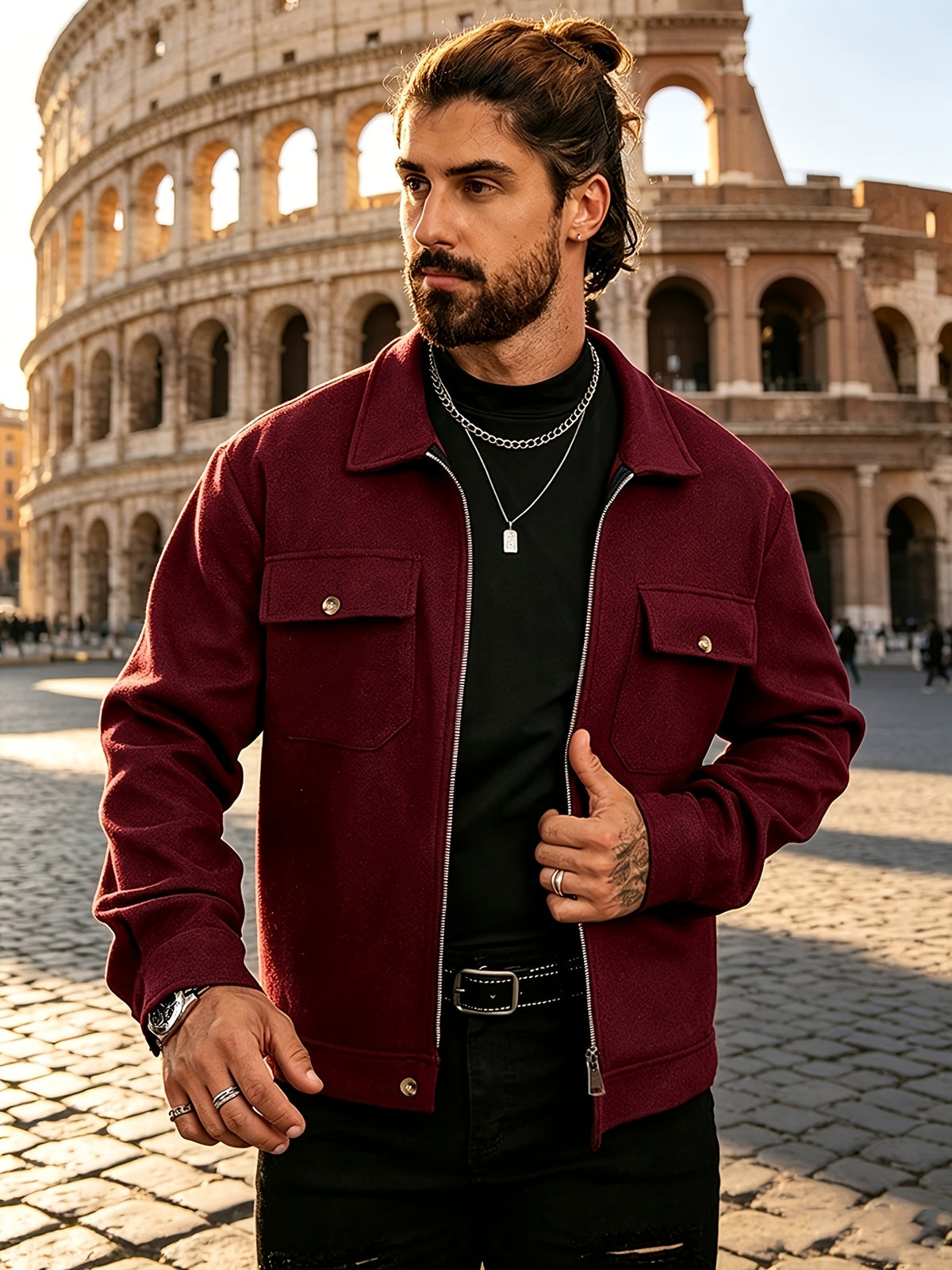 Men's Vintage Lapel Workwear Jacket with Zipper Pockets