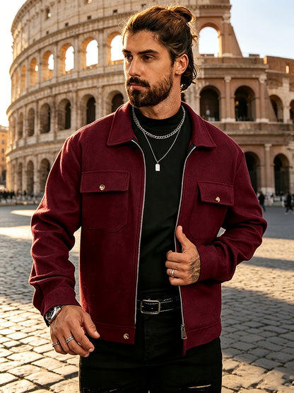 Men's Vintage Lapel Workwear Jacket with Zipper Pockets