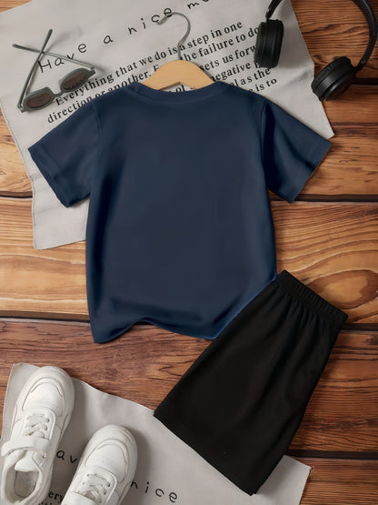Girls' Casual Summer Set with Printed Short Sleeve Top & Shorts
