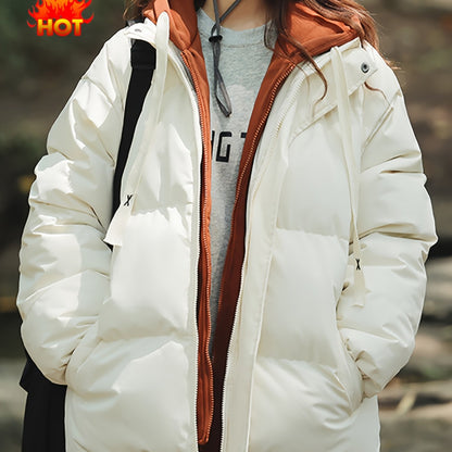 Women'S Light Blue Hooded Puffer Jacket - Cozy Fleece-Lined Winter Coat with Drawstring Hood, Casual Style for Cold Weather, Winter Coat