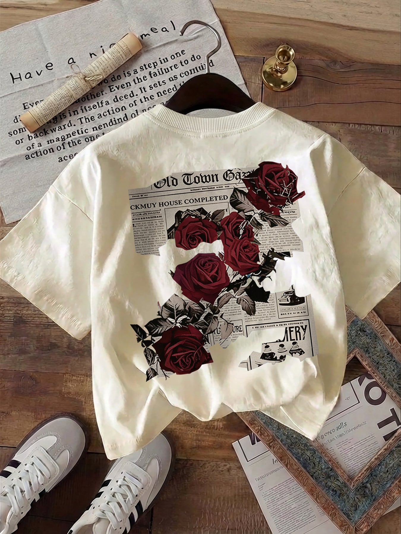Women's Vintage Double-Sided Print Cotton T-Shirt, Casual Summer Top