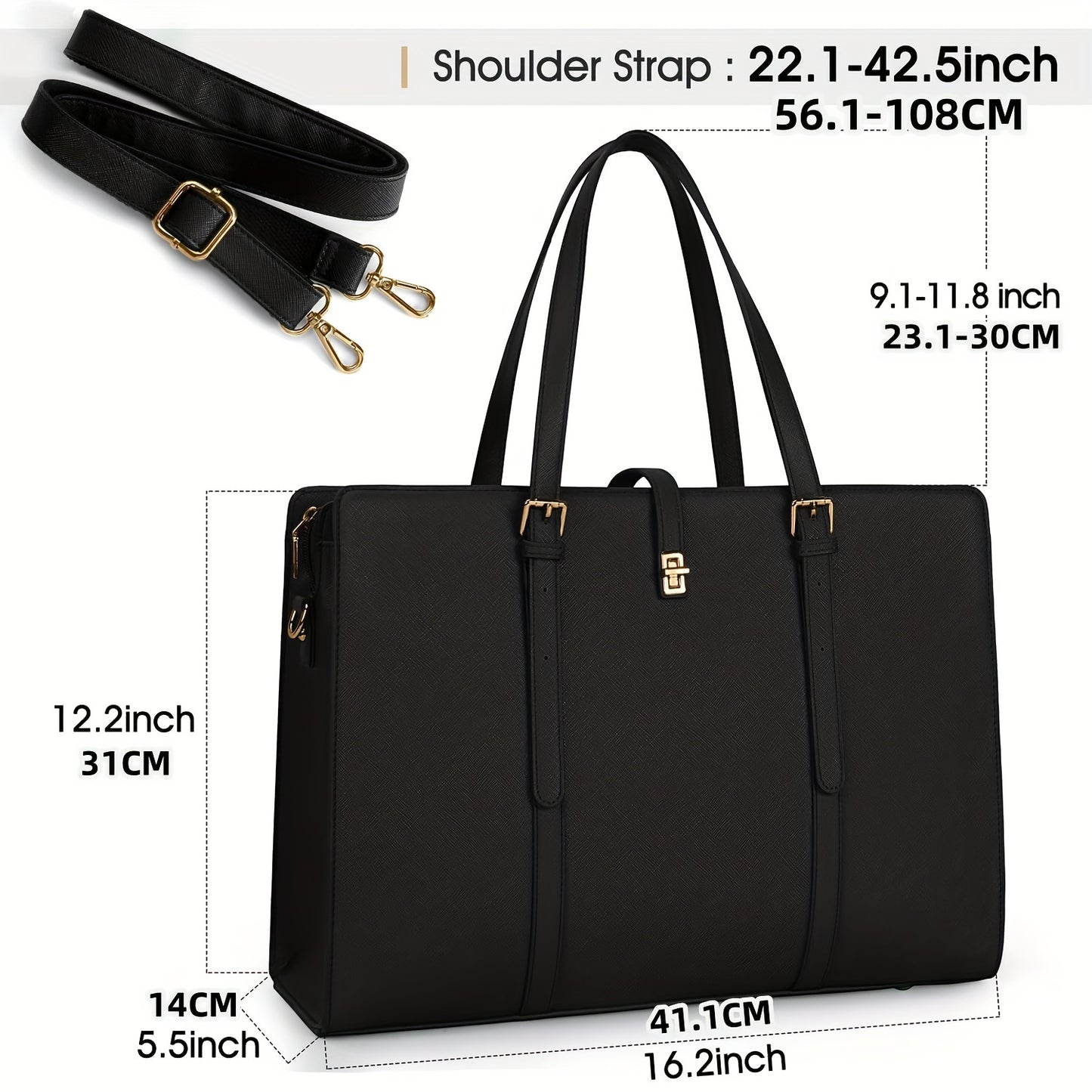 Women's 15.6-Inch Faux Leather Laptop Bag Elegant Business Tote