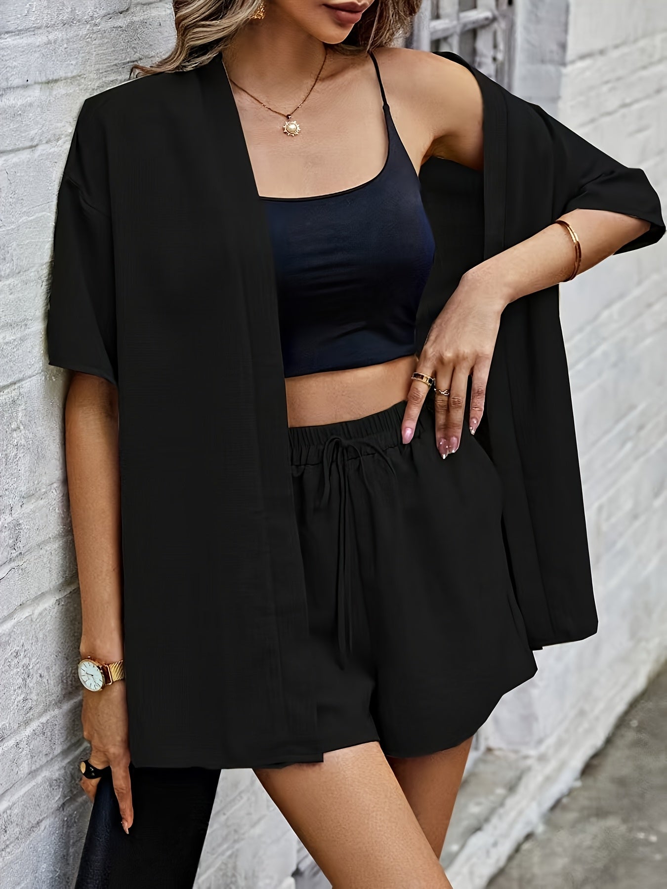 Women’s Summer Casual Solid Color Elegant Two-Piece Set