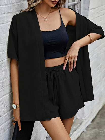 Women’s Summer Casual Solid Color Elegant Two-Piece Set