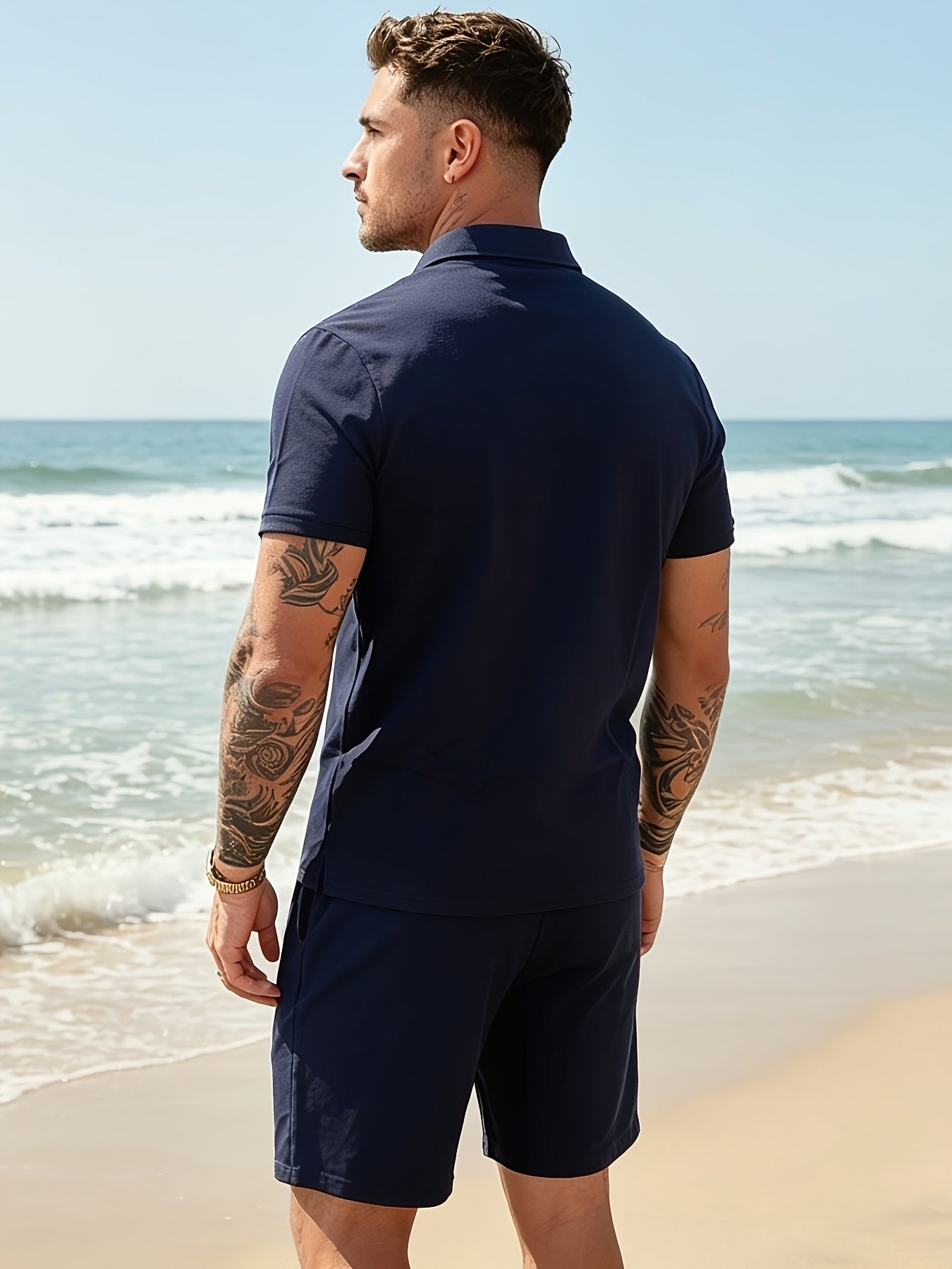 Men's Breathable Linen Polo Shirt & Shorts Summer Set