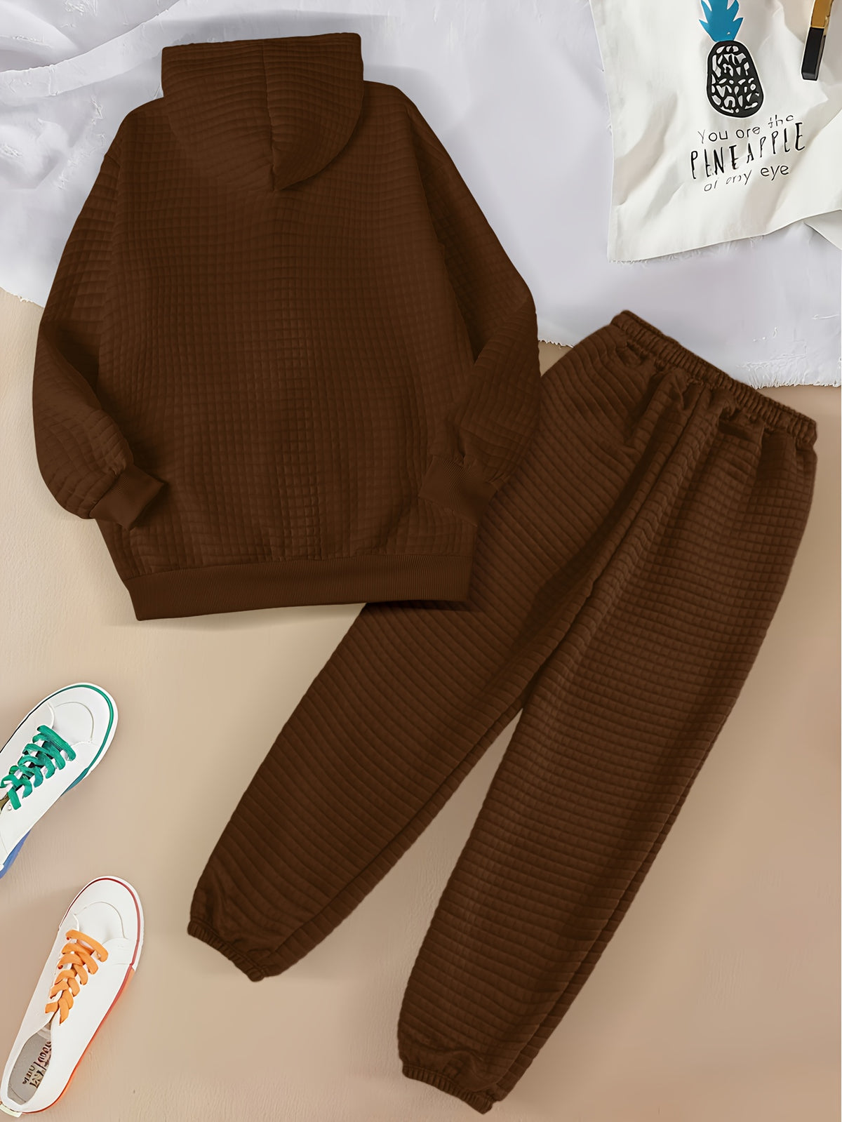 Women's Casual Waffle Knit Hoodie and Pants Set for Fall/Winter