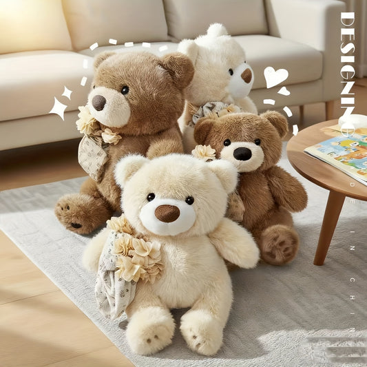 Flower-Holding Teddy Bear, Warm Desktop Decoration, Practical Desk Companion Doll, Holiday Gift