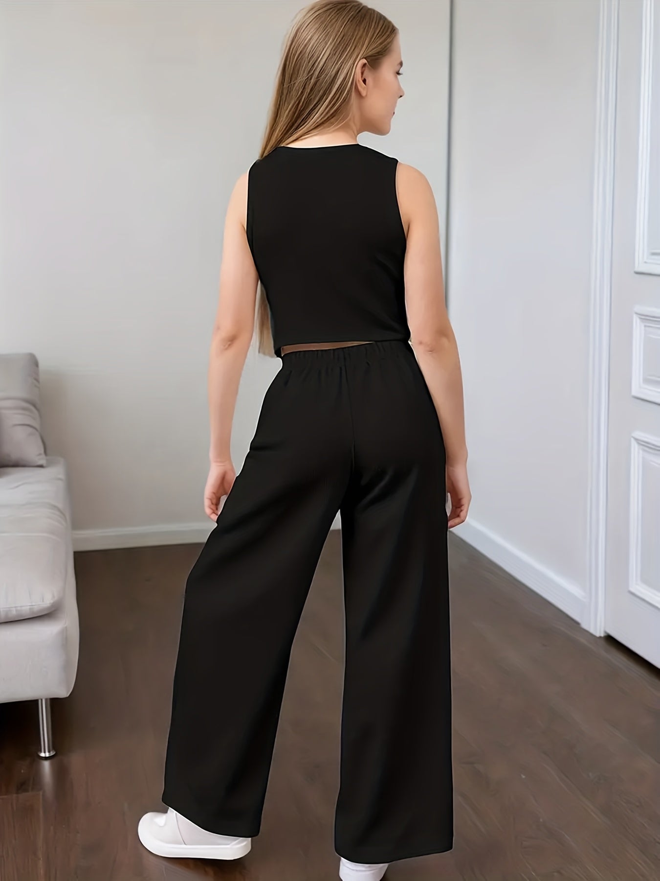 Girls' Summer Sleeveless Vest & Wide-Leg Pants Set