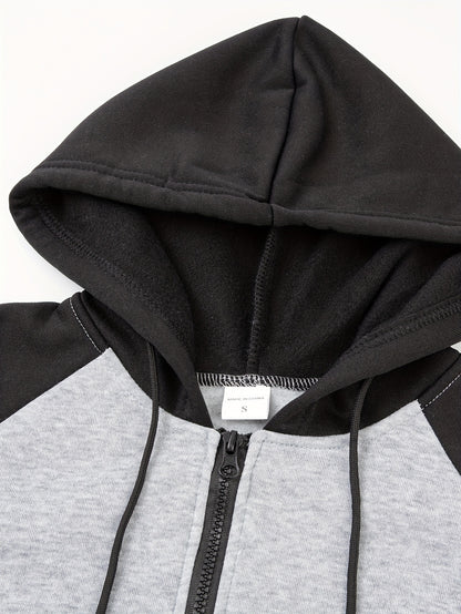 Men's Colorblock Hooded Jacket For Sports Outdoor, Stylish Leisure Outwear