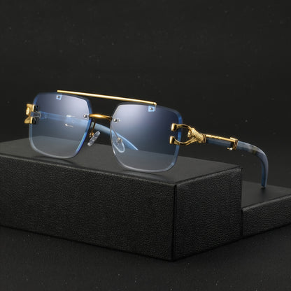 One Pair of Men's Metal Square Frameless Double Bar Vintage High-Quality Exquisite Lightweight Fashion Glasses Suitable for Daily Wear