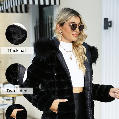 Women'S Heavyweight Winter Coat - Dual-Sided Reversible Jacket with Full-Zip Front, Hooded Collar, Two-Way Zipper Closure - Warm Outerwear for Cold Weather, Office, Travel - Elegant Brown Coat (Size & Wash Label in Pocket), L