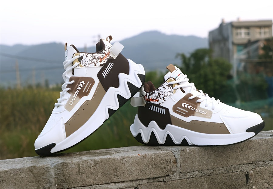 Men'S Stylish High-Top Sneakers with "WOD" Logo - Comfortable, Non-Slip Lace-Up Athletic Shoes for Outdoor Activities, All-Season Wear, Casual Sports Style, Rubber Sole, Fabric Upper, Casual Athletic Shoes   Stylish High Top
