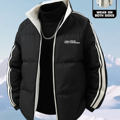 Men'S Heavy-Duty Thermal Jacket - Double-Sided Winter Coat with Full-Zip Closure, Soft Non-Stretch Fabric, Stand Collar - Cold Weather Outerwear for Office, Commuting, Thick, Outdoor - Easy-care Polyester Jacket, Winter Jacke