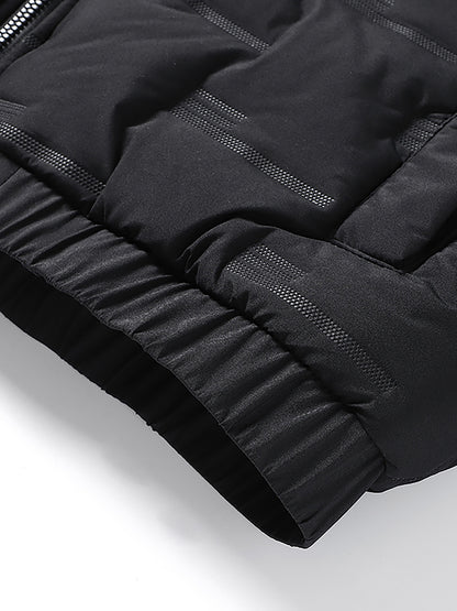 1pc Men's Heavy-Duty Winter Jacket with Hood - Stand Collar & Zippered Pockets, Grey/Black & White, Machine Washable Cold Weather Coat for Skiing, Snowboarding, Outdoor Activities (-Filled)