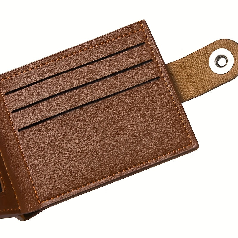 Men's Short Wallet with Magnetic Closure, PU Leather Coin Purse, Fashionable Card Holder with 5 Card Slots, ID Organizer, Suitable for Daily Outings