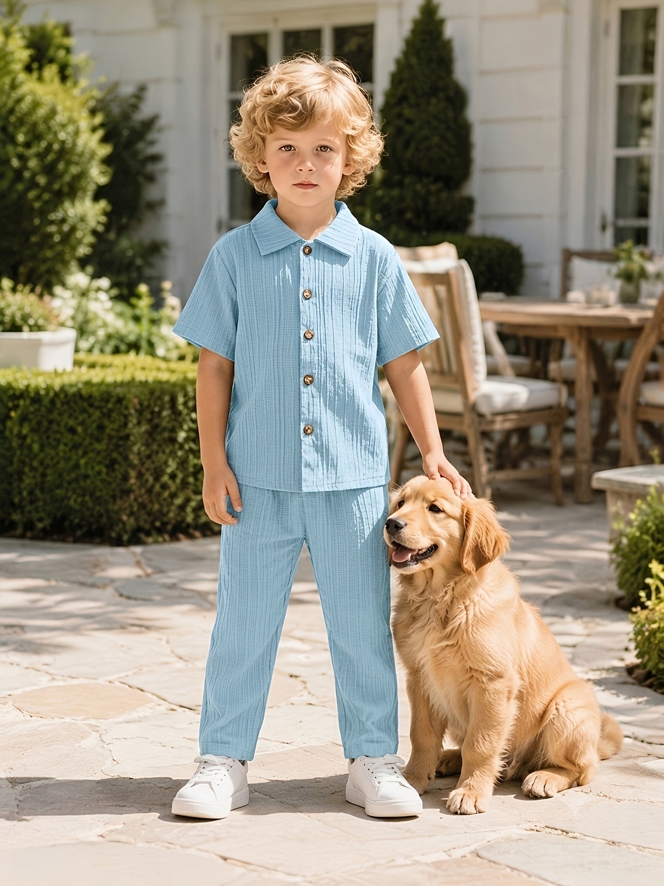 Boys' Casual Short-Sleeve Shirt and Trousers Set for Spring/Summer