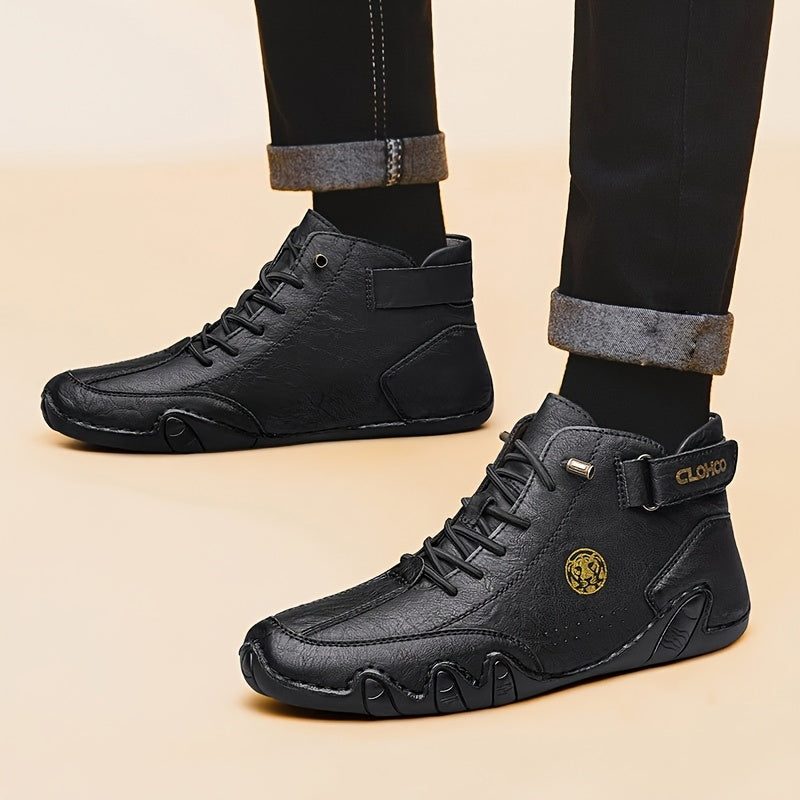 Men's Casual High-Top Sneakers with Soft PU Upper and Rubber Sole