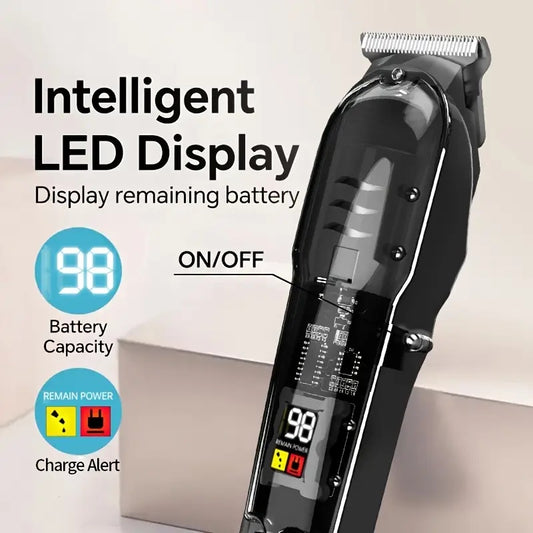 Rechargeable Professional Grooming Kit, Men's Digital Display Electric Trimmer, Minimalist Transparent Design | Portable Haircutting Tool for Home & Salon Use, Essential for Stylists, Ideal for Hair & Beard Trimming, Father's