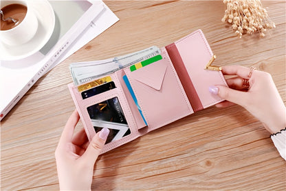 Women's Compact Tri-Fold Wallet - Short Fake Handbag with Snap Closure, Slim Card Holder & Cash Pocket, Casual Everyday Clutch for Smartphones (for women) - Asian Style Purse