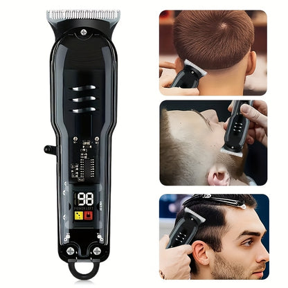 Rechargeable Professional Grooming Kit, Men's Digital Display Electric Trimmer, Minimalist Transparent Design | Portable Haircutting Tool for Home & Salon Use, Essential for Stylists, Ideal for Hair & Beard Trimming, Father's