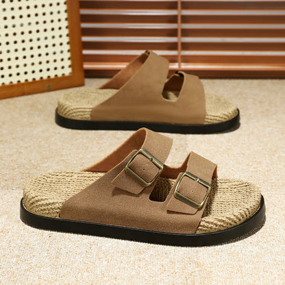 Men's Lightweight Double-Button Cork Insole Slip-On Sandals
