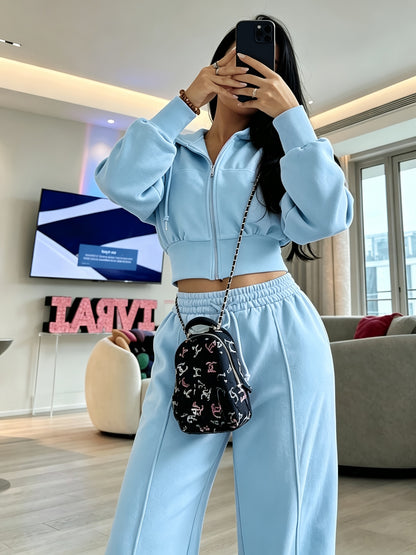 Women's Loose Cropped Hoodie Set with Matching Pants