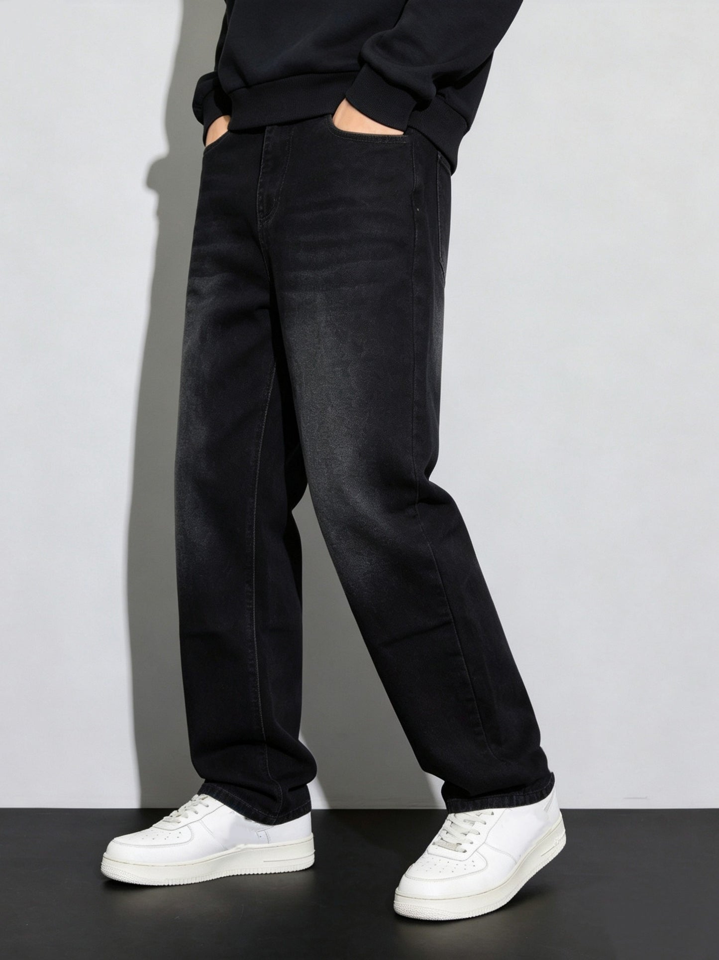 Boys' Black Washed Straight Leg Cargo Jeans, Soft Cotton Blend