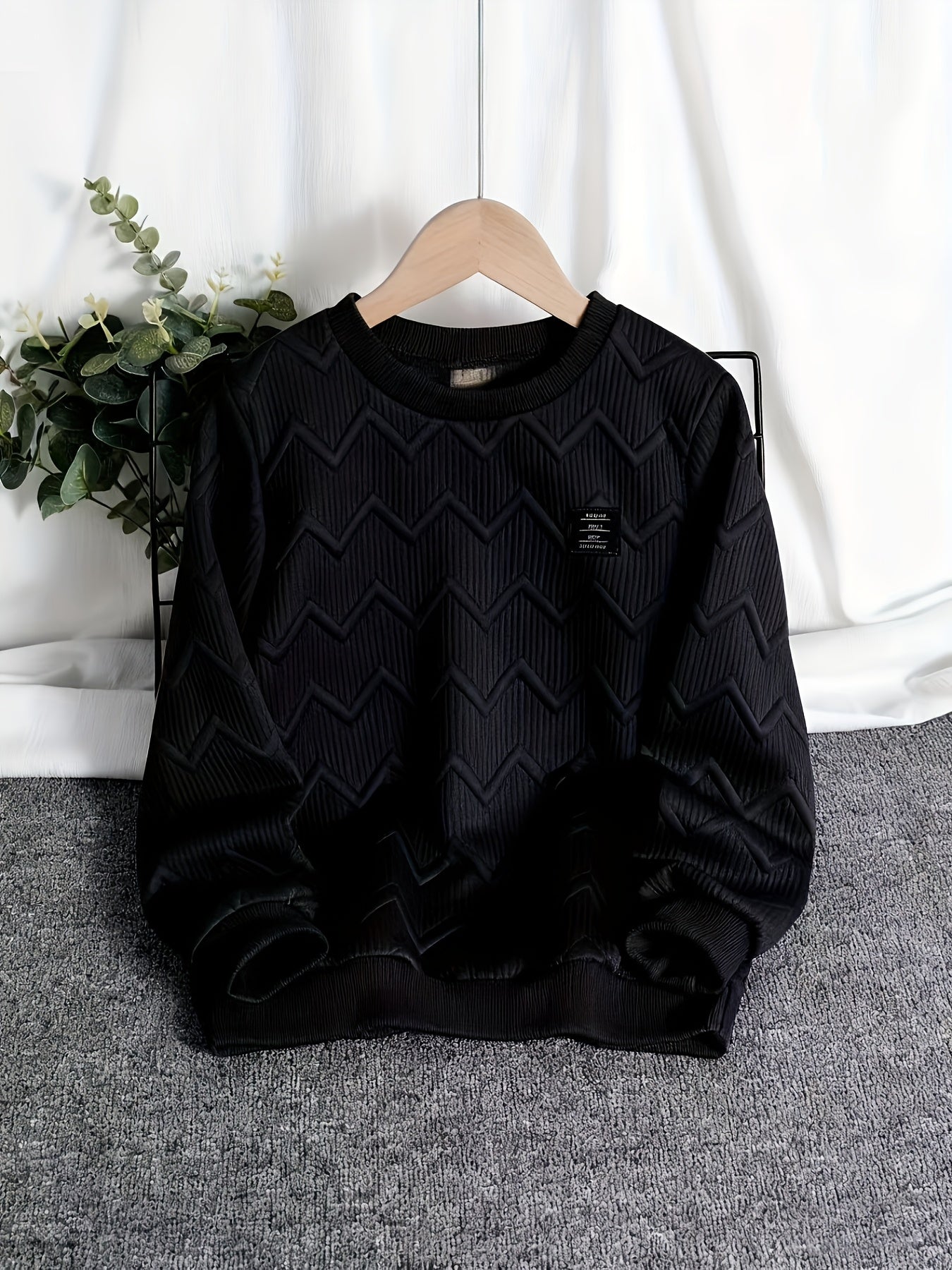 Boys' Casual Sweatshirt with Embossed Stripes for Spring Fall
