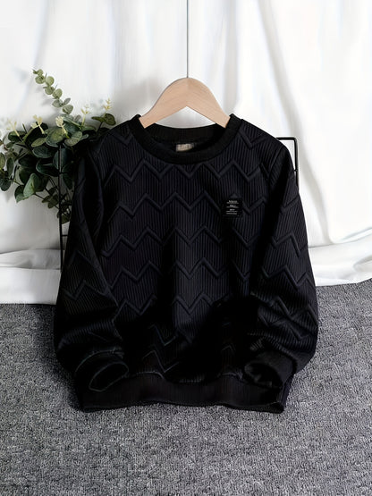 Boys' Casual Sweatshirt with Embossed Stripes for Spring Fall