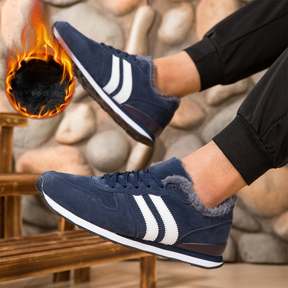 Men'S Winter Warm Running Shoes - Thickened Warm Lace-Up Sneakers with Cushioned TPR Sole, Breathable Fabric Upper & MD Outsole - All-Terrain Traction for Outdoor, Low-Top Gym, Jogging, Casual Shoes - Non-Slip Grip for Cold W