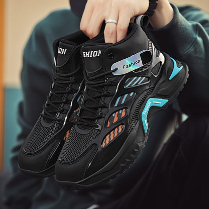 Fashion Mid-Top Sneakers for Men - Casual Street Style Athletic Shoes with Graphic Pattern, Lace-Up Closure, All-Season Round Toe Trainers with PU Upper, Fabric Lining  Insole, Anti-Slip PVC Sole